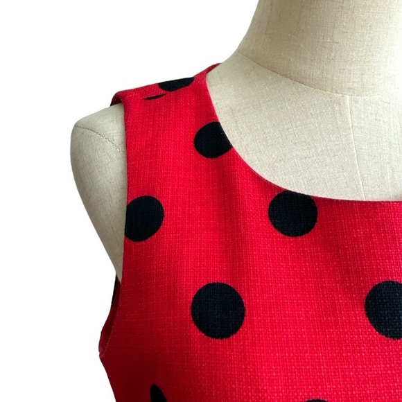 J. Crew Vibrant Red Mini Dress with Black Polka Dots - Picture 3 of 8